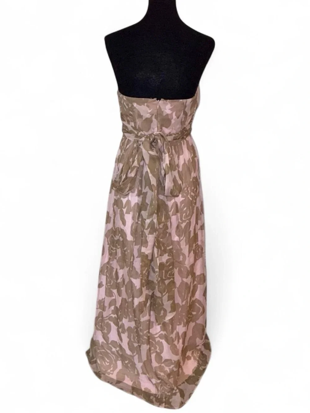 J. Crew Rose Tan 100% Silk Chiffon Long Maxi Dress Sweetheart Neck Gown Size 4